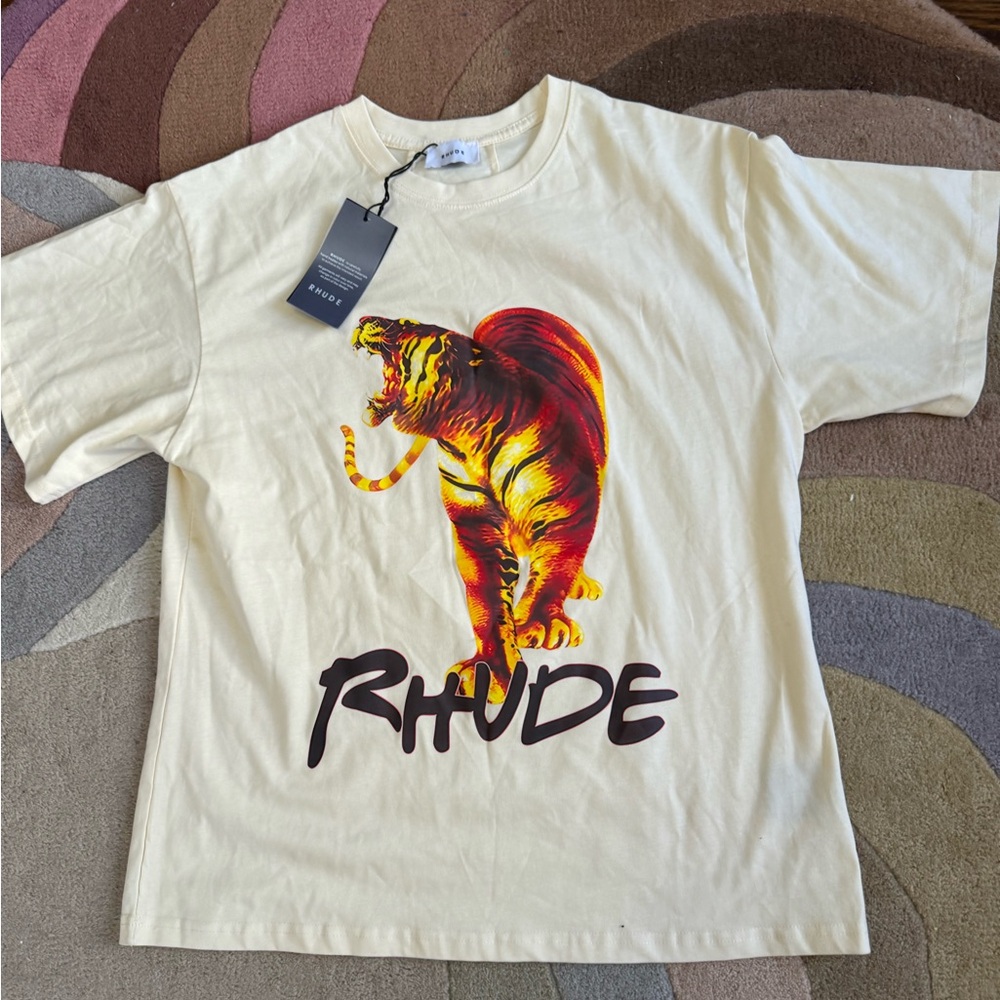 Rhude White Short Sleeve Tee w/ Tiger Graphic Design NWT